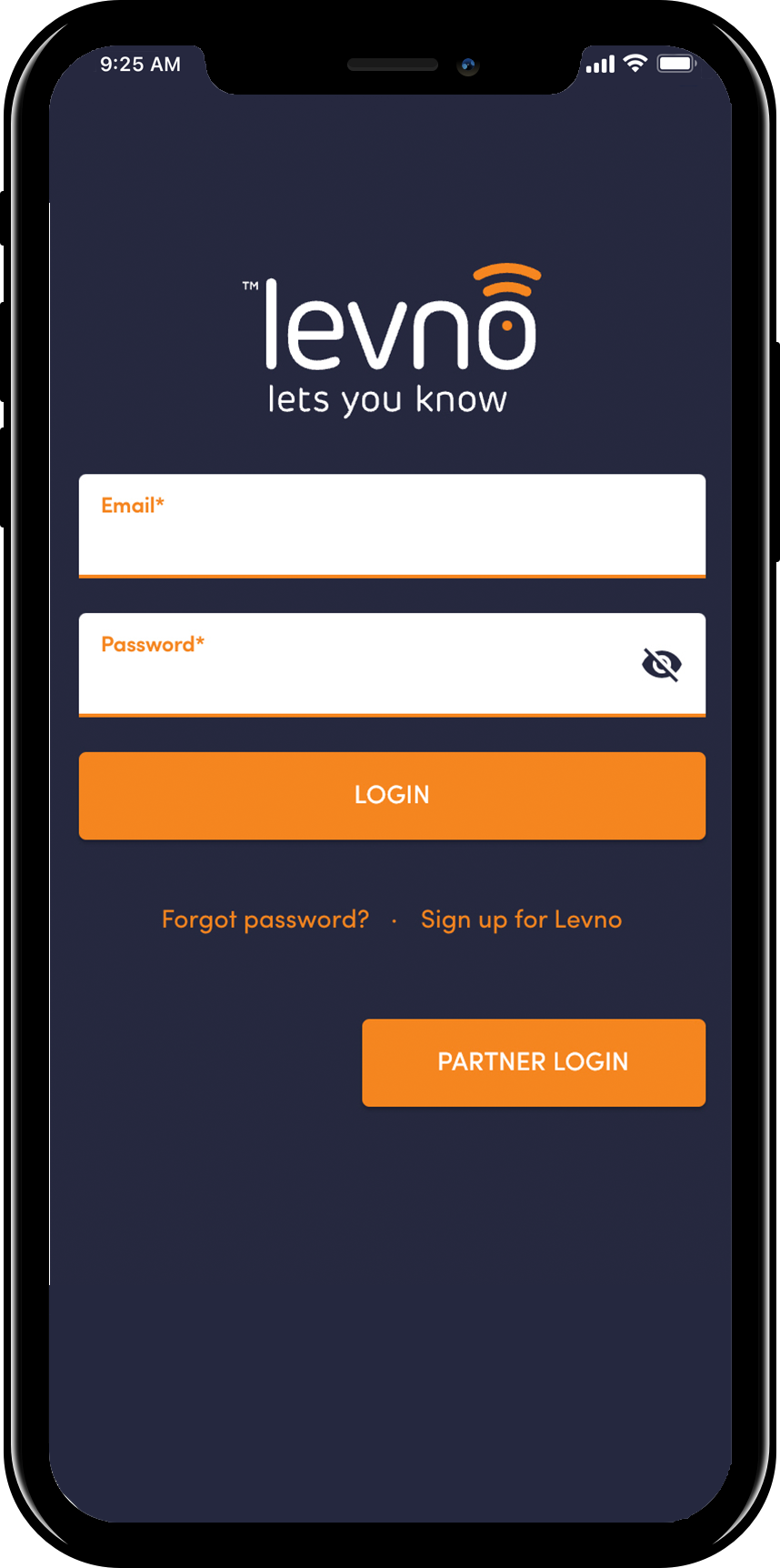 Levno App log in sceeen in phone.png